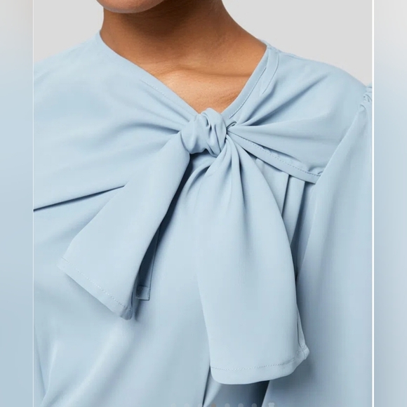 🛍HALARA Tie Neck Puff Long Sleeve Back Zipper Flowy Midi Work Dress,Large - Picture 5 of 16